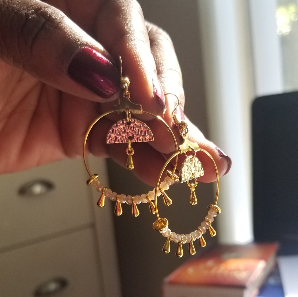 Beige Crystal Dangle Drop Earrings